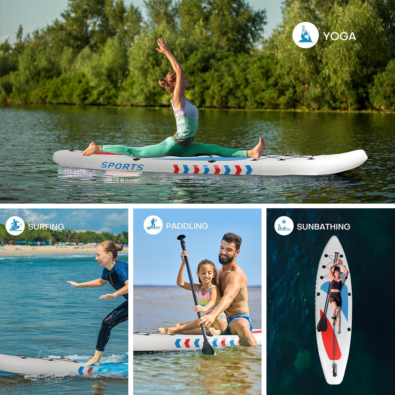 Panana Inflatable Stand Up Paddle Board 10'/10'8''x30''/32''x6'' iSUP Non-Slip Deck Paddleboard for Adults Beginners Youth, with Paddle Pump Fins Leash Backpack