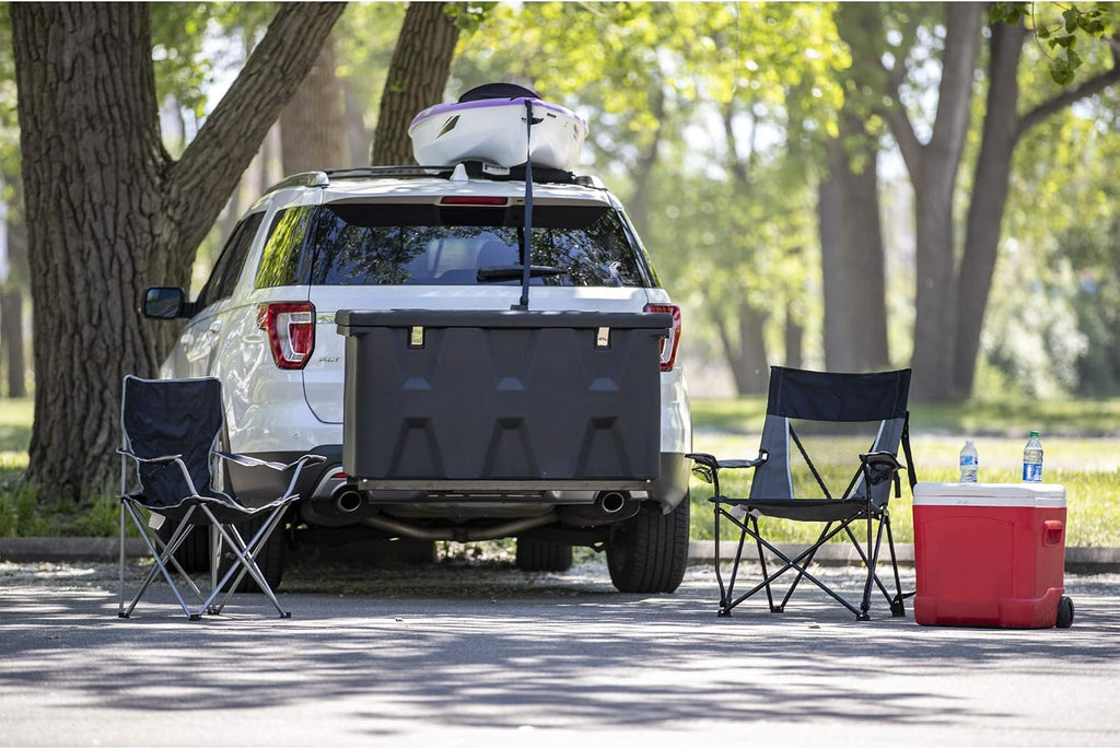Buyers Products 1707020 Poly Hitch Mounted Cargo Carrier, 23x51x26, Includes Polyethylene Chest, Steel Frame, 5/8in. Hitch Pin, Waterproof Truck Bed Storage & Tool Box, Fits 2 in Receiver, Made in USA