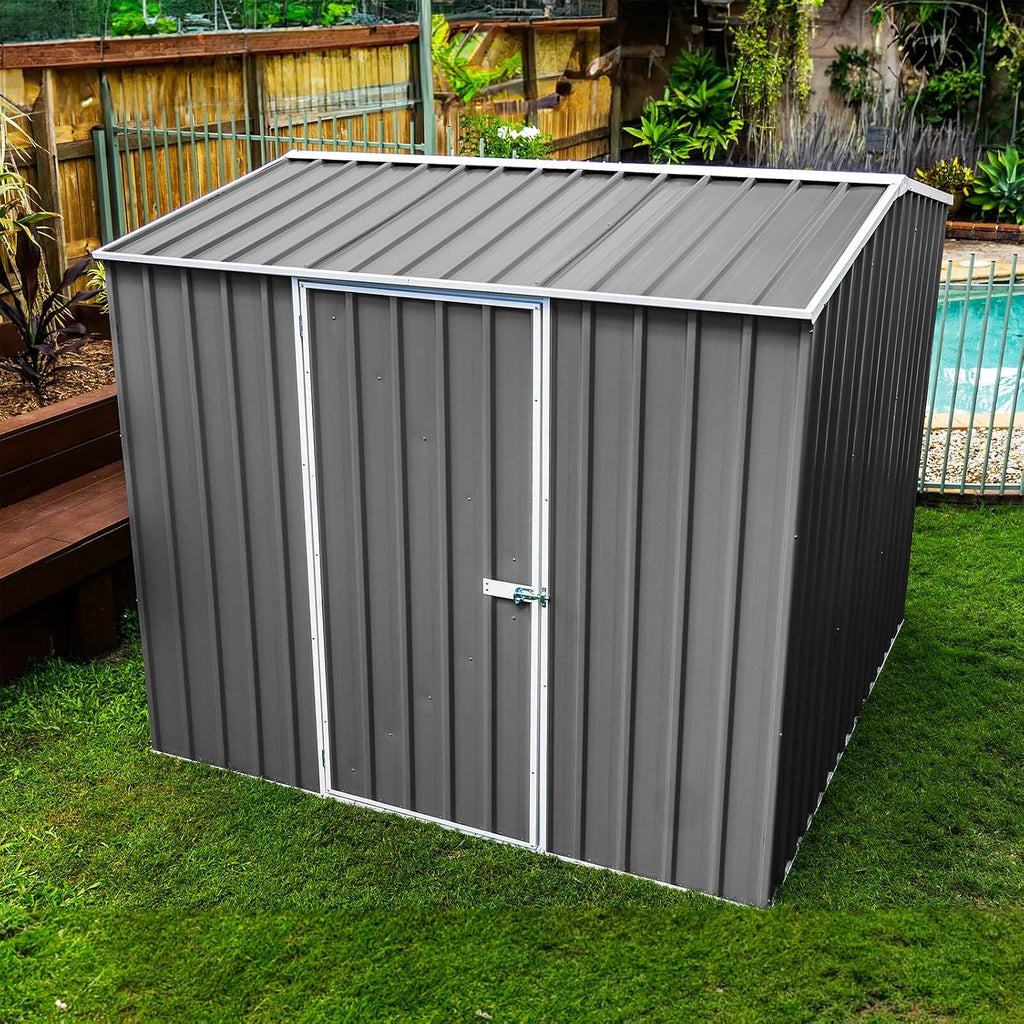 Absco Premier Storage Sheds, 7'x7' Metal Garage, DIY Backyard Shed, Utility Tool Storage, Weather & Wind Resistant Aluminum Panels & Steel Frame, Maintenance-Free, 12 Year Warranty, Woodland Gray