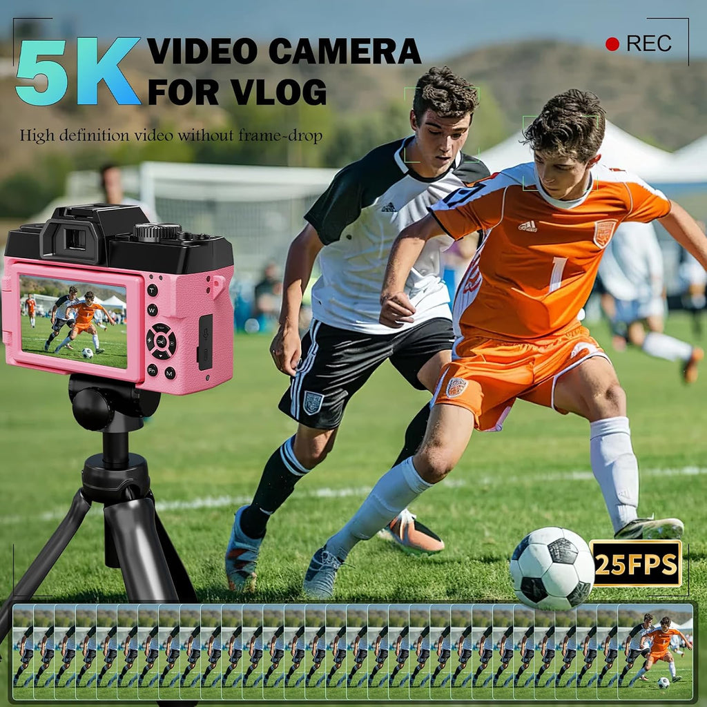 True 5K Digital Cameras for Photography 64MP - 16X Zoom, WiFi, with 64GB TF Card, Wide-Angle & Macro Lens, Autofocus & Anti-Shake, Vlogging Camera for YouTube Travel (Pink)