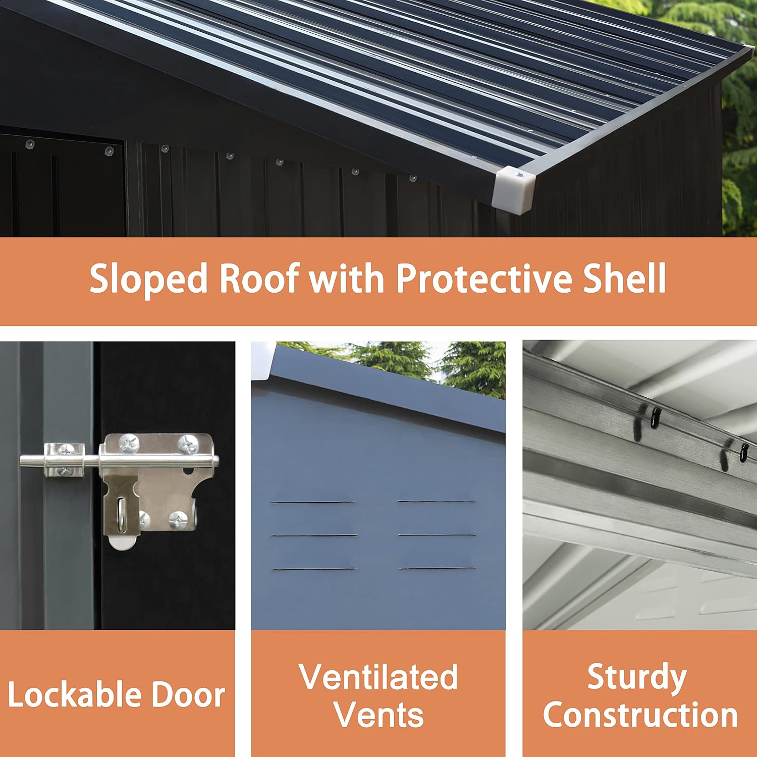 MUPATER 4 x 6 FT Outdoor Storage Shed, Galvanized Metal Garden Tool Shed, Patio Furniture Storage House with Slooping Roof, Lockable Door and Vents for Backyard and Garden, Grey