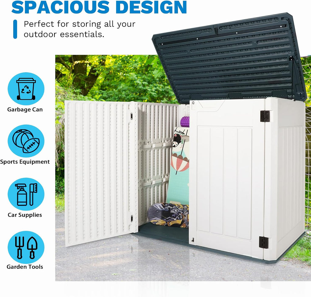 47 Cu ft Outdoor Storage Shed, Resin Outdoor Storage Box for Patio Yard Weatherproof Outdoor Storage Cabinet for Tools Pool Supplies - Lockable Deck Boxes Outdoor Waterproof(Creamy White)