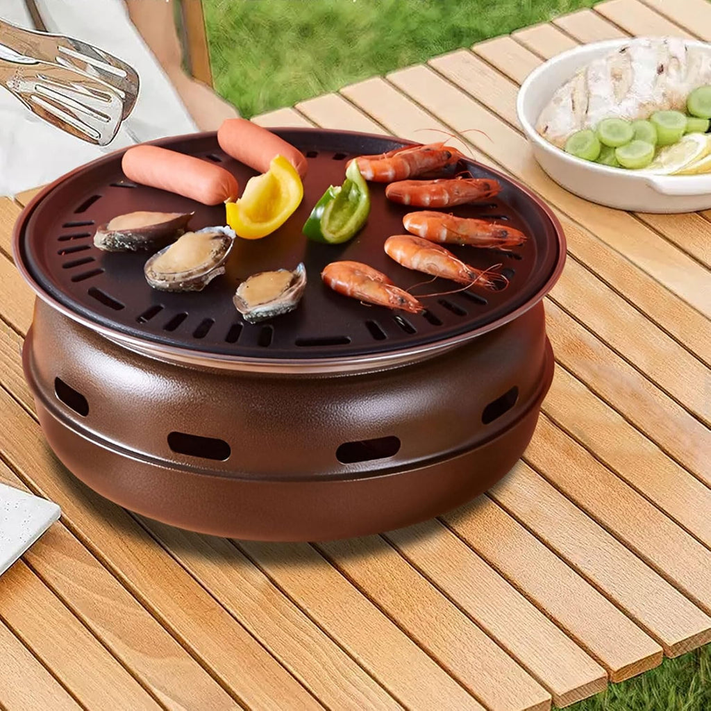 AIZYR Cast Iron BBQ Grill Portable Charcoal Barbecue Grill, Tabletop Outdoor Camping Grill Round Carbon Grill Stove for Patio Garden Travel,Large