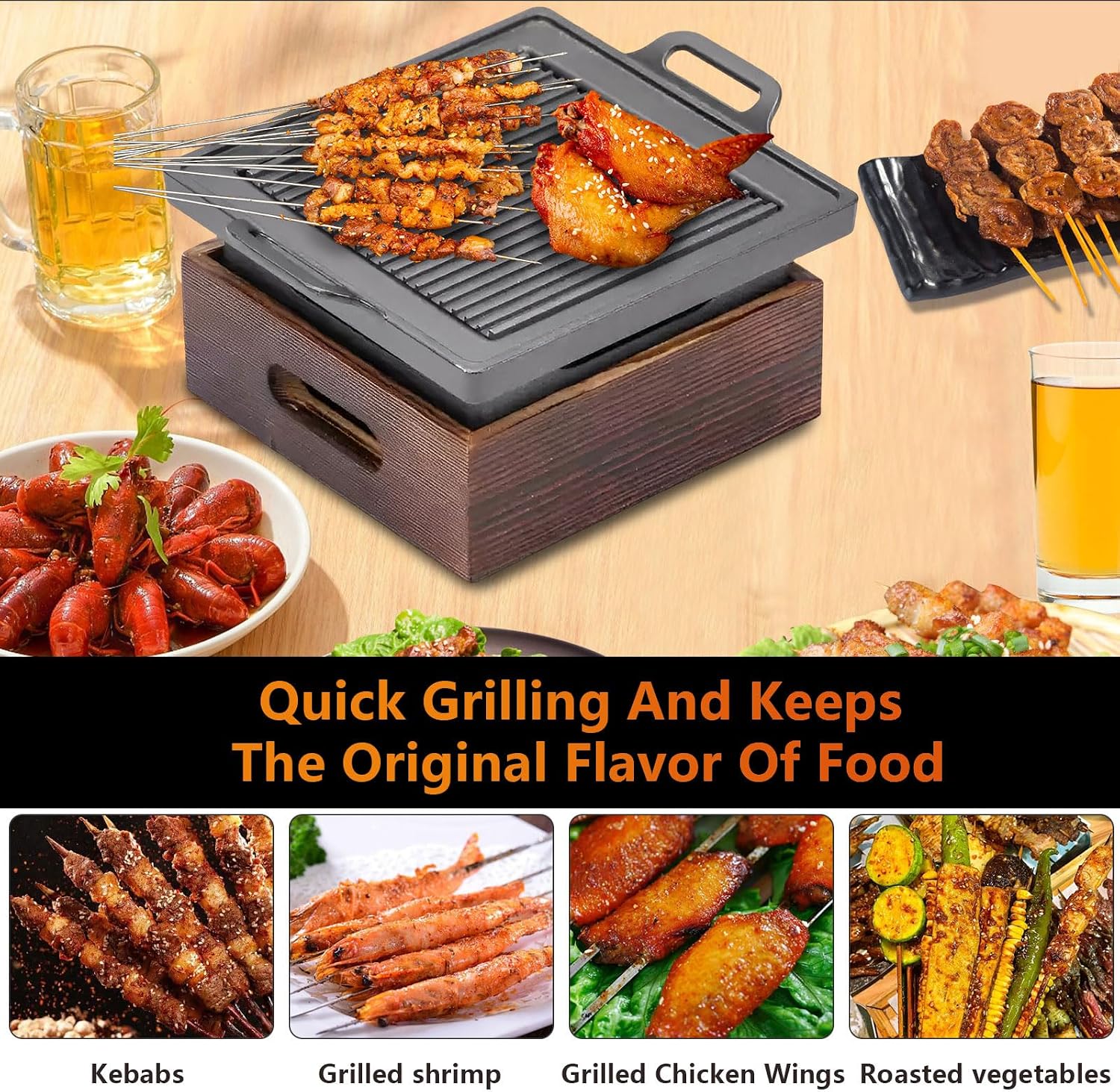 BBQ Grill, 9-Inch Non-Stick Tabletop Portable Camping Grill, Multifunctional Barbecue Grill Stove for Backyard Picnic and Travel