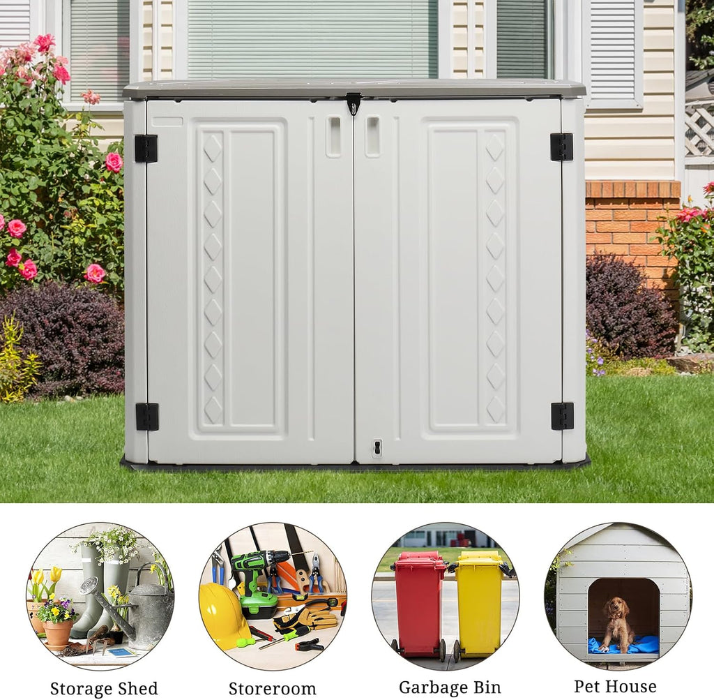 VINGLI Outdoor Horizontal Storage Shed Waterproof with 34 Cubic Feet Storage Space, 50' x 29' x 41' Patio Storage Cabinets for Garbage Cans, Bike, Tools， Deck Box for Yard, Porch, Garden, White
