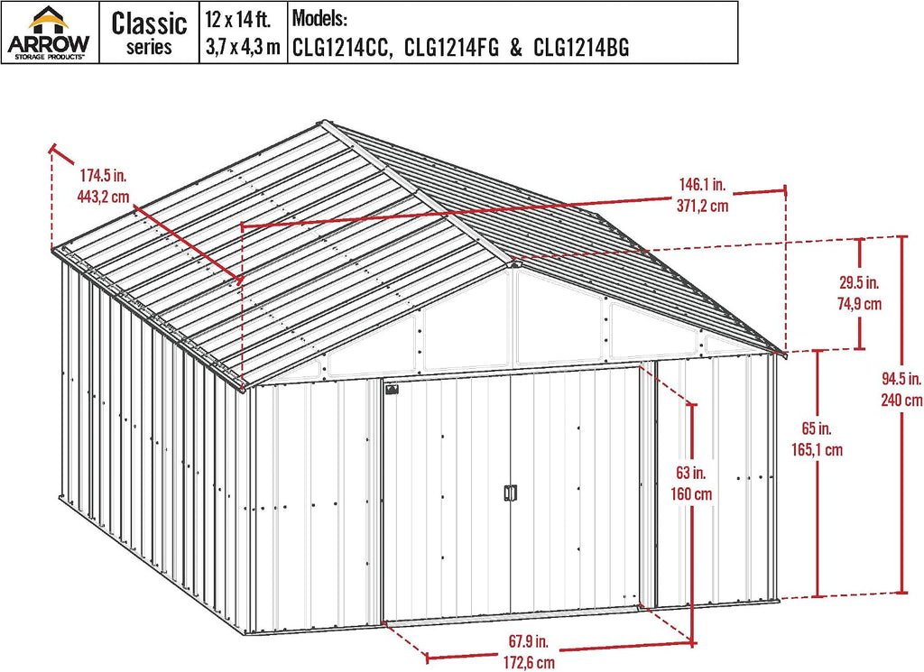 Arrow Classic Metal Shed, 12 x 14, Blue Grey