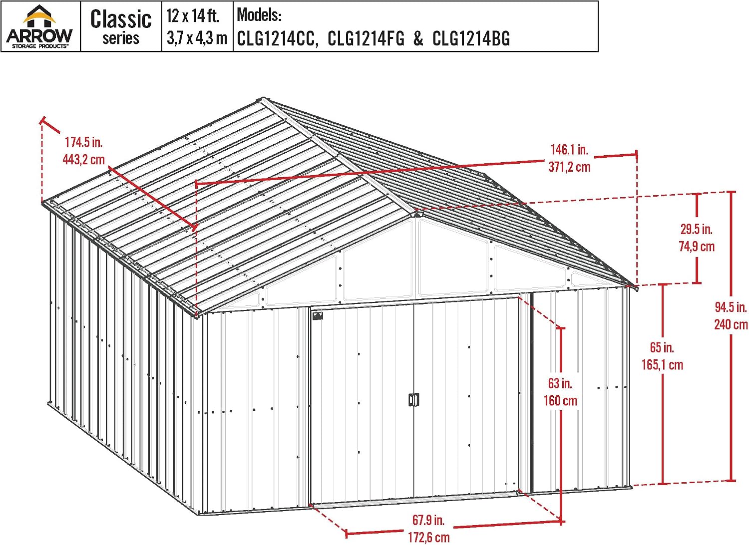 Arrow Classic Metal Shed, 12 x 14, Blue Grey