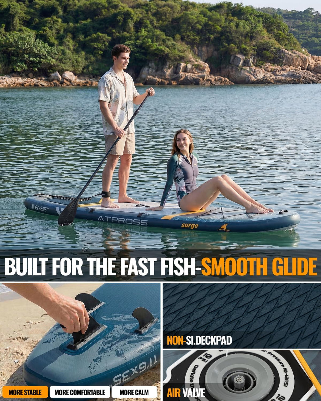 11'6'x35' Inflatable Paddle Board, 450lbs Extra Wide Stand Up Paddleboard for Adults with Premium SUP Accessories Kit & Backpack, Blow Up Kayak Non-Slip Stable Deck Boat for Yoga Fishing Surf