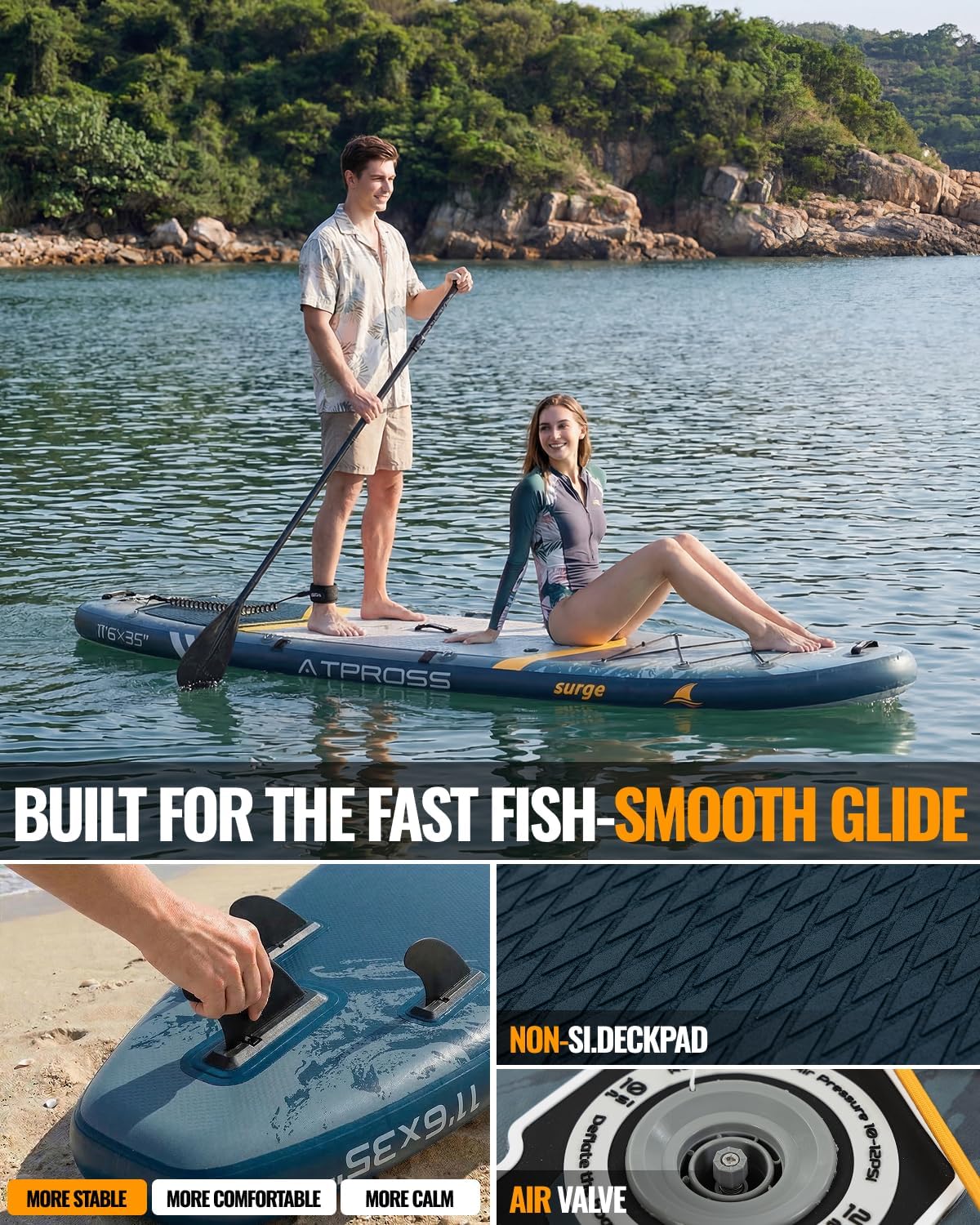 11'6'x35' Inflatable Paddle Board, 450lbs Extra Wide Stand Up Paddleboard for Adults with Premium SUP Accessories Kit & Backpack, Blow Up Kayak Non-Slip Stable Deck Boat for Yoga Fishing Surf
