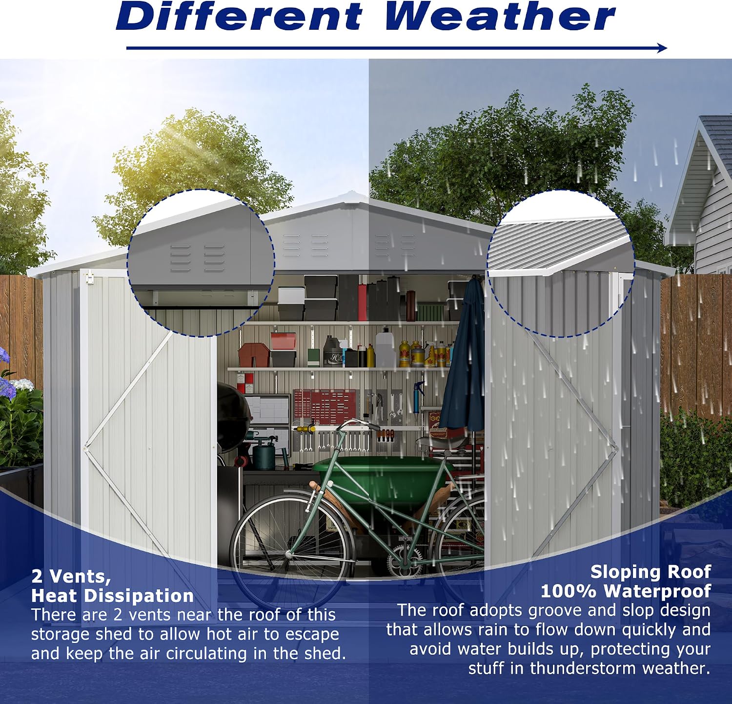 YOPTO 8x12 FT Outdoor Storage Shed W/Floor Frame,Metal Shed W/Double Lockable Doors,Garden Tool House W/ 2 Vents & Sloped Roof,for Backyard Patio Lawn,Gray