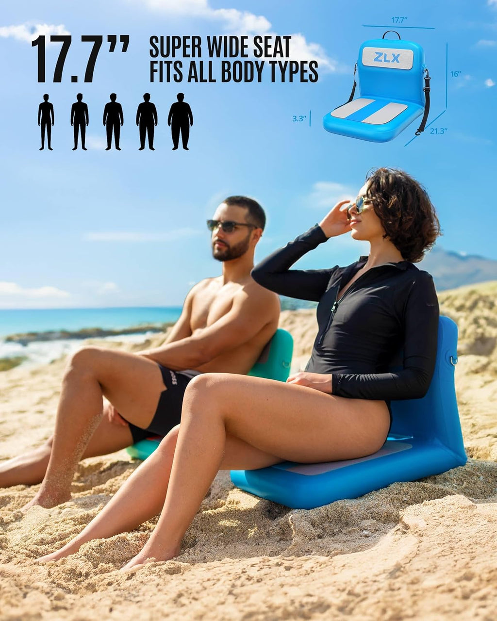 ZLX Paddle Board Seat with Back Support, Portable Kayak Seat, Air Pump Included, Universal Inflatable Seat for Adults, Foldable Ergonomic Design, Easy Install for Outdoor Fishing/Kayaking/Camping
