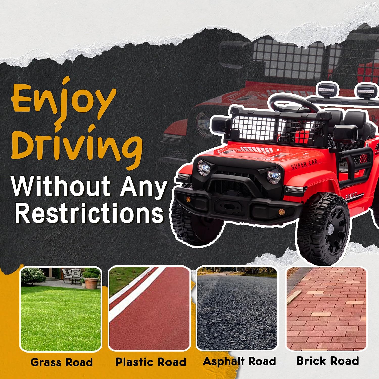 24V Ride On Jeep Car, Toddler Ride On Toys w/Parents Remote Control, One Seat Electric Car for Kids 2-4 with 4-Wheel Suspension, Bluetooth, Music, 1.86-3.11MPH Adjustable Speed, Red