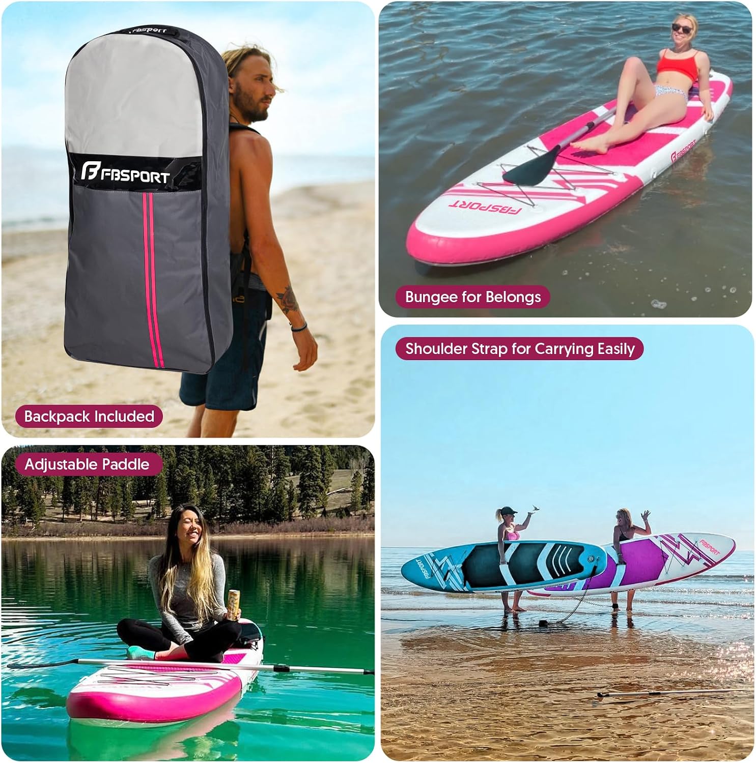 FBSPORT 11' Premium Stand Up Paddle Board, Yoga Board with SUP Accessories & Carry Bag | Wide Stance, Surf Control, Non-Slip Deck, Leash, Paddle and Pump for Youth & Adult