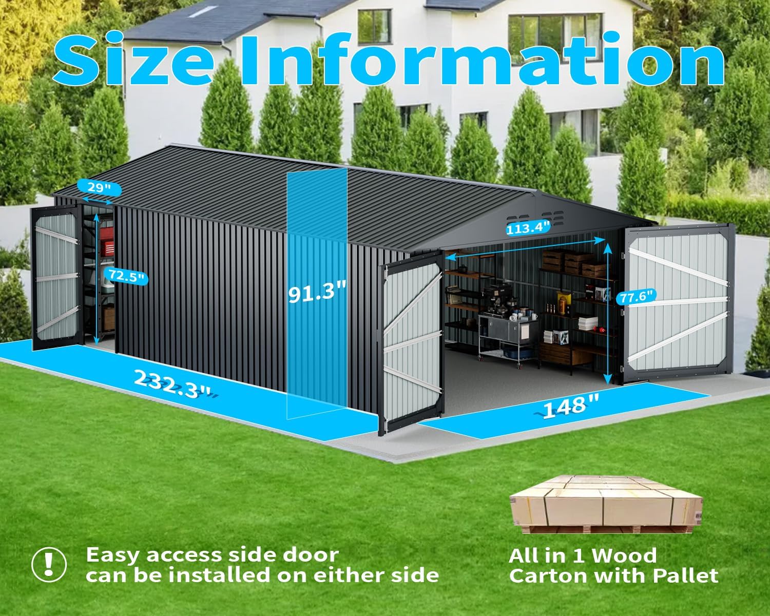 Updated 20 x 13 FT Outdoor Storage Shed, Large Metal Garden Shed with 2 Lockable Doors, Tool Shed Outdoor Storage with 4 Air Vents, Garage Shed Waterproof for Car, Truck, Bike, Garbage, Black
