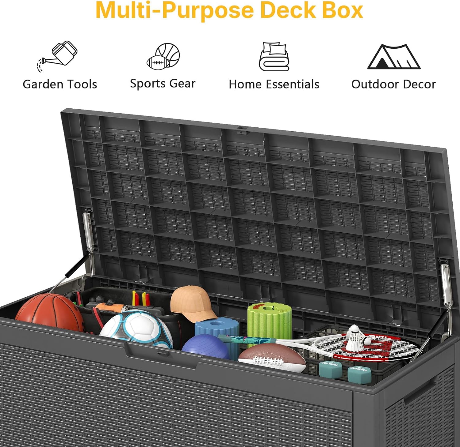 Skepphlay 100 Gallon Deck Box Outdoor Waterproof, Rattan Outdoor Storage Box, Patio Storage Boxes for Cushions, Pillow, Garden Tools, Equipment