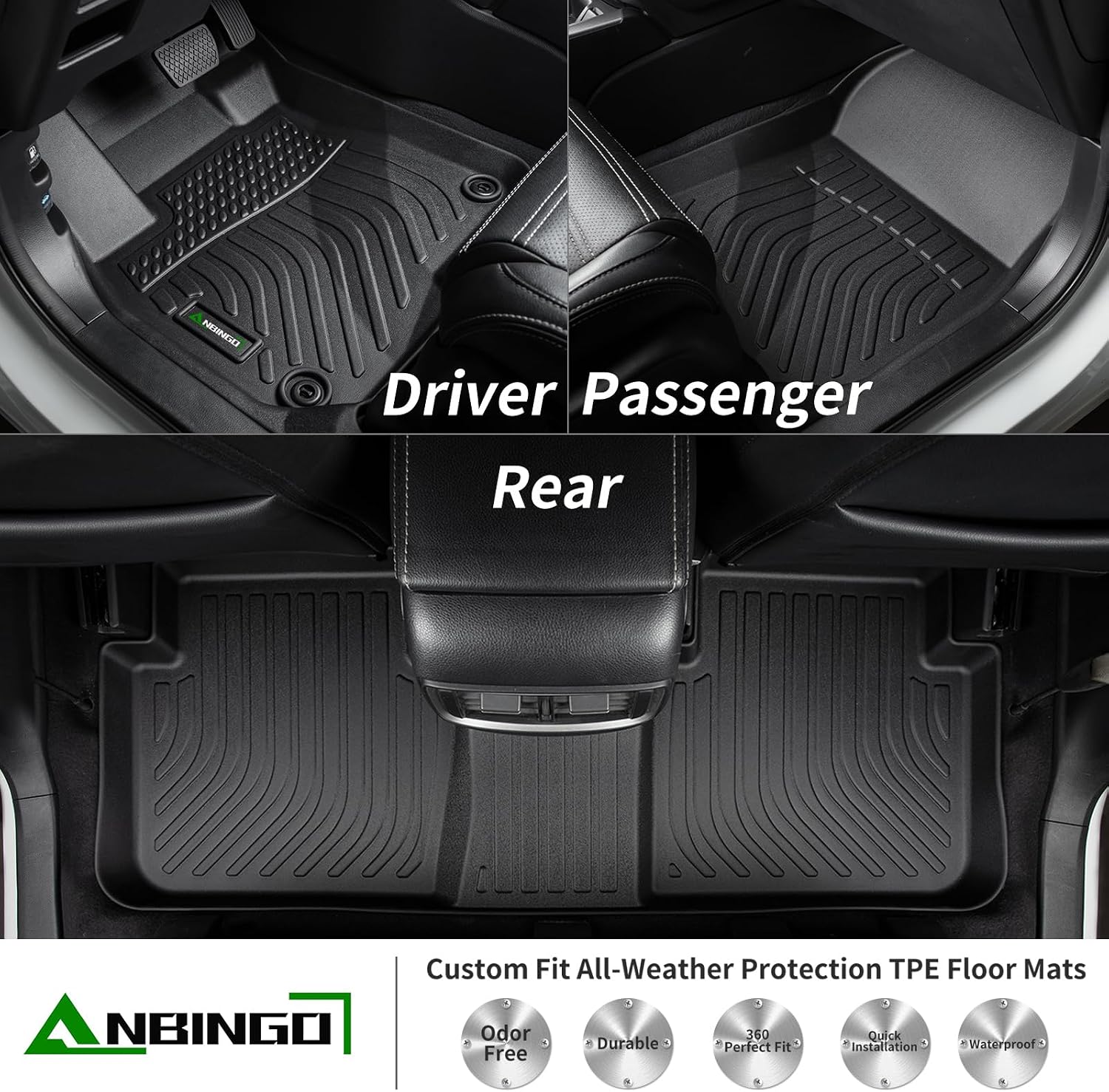 ANBINGO® Floor Mats & Cargo Liner for 2018-2024 Nissan Kicks / 2025 Kicks Play, Car Mats All Weather Floor Liners Protection TPE Anti-Slip Full Set Custom Mats Accessories