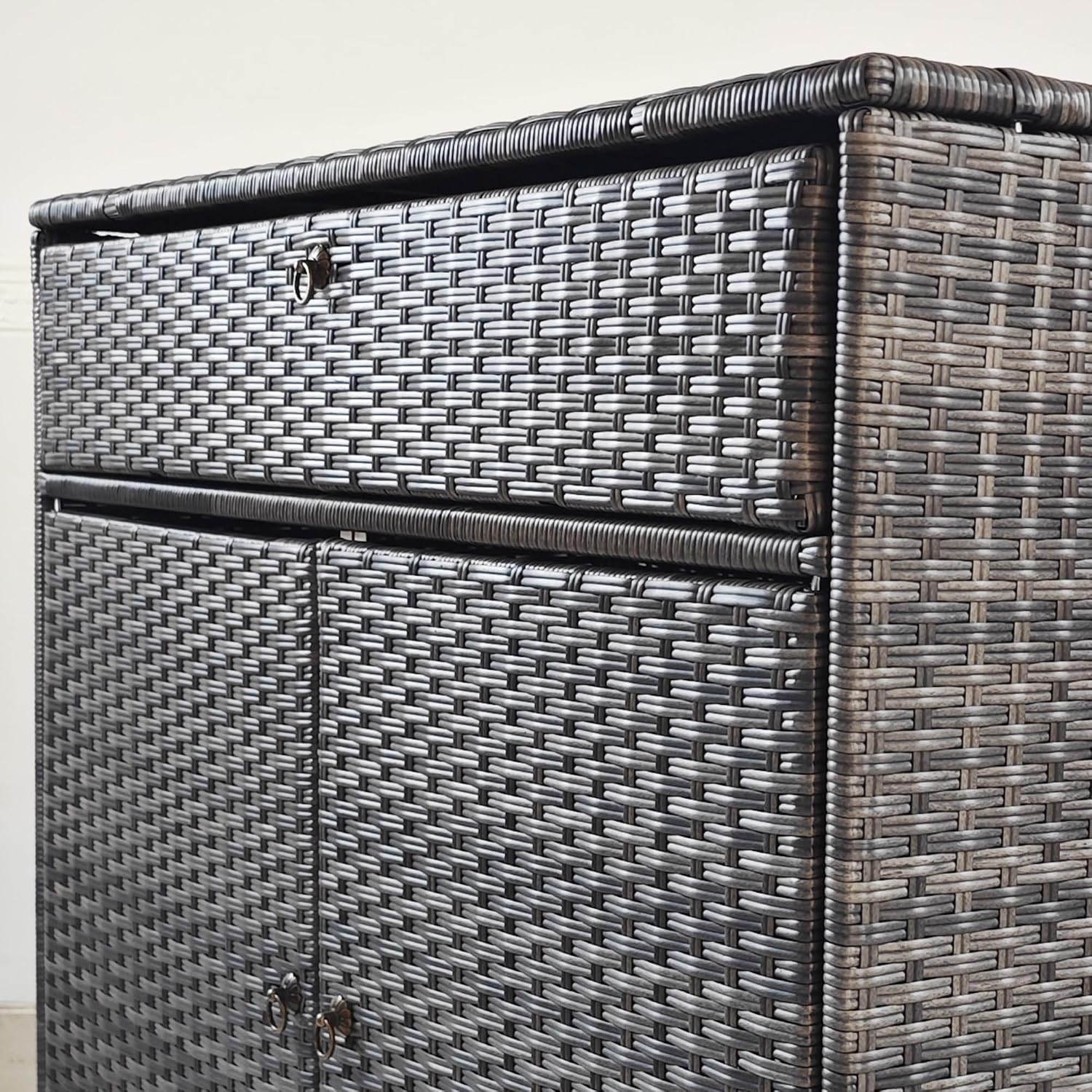 Outsunny Wicker Outdoor Storage Cabinet, Pool Towel Storage Cabinet with Drawer, Freestanding PE Rattan Pool Towel Holder for Indoor, Outdoor Swimming Pool, Spa (Gray)