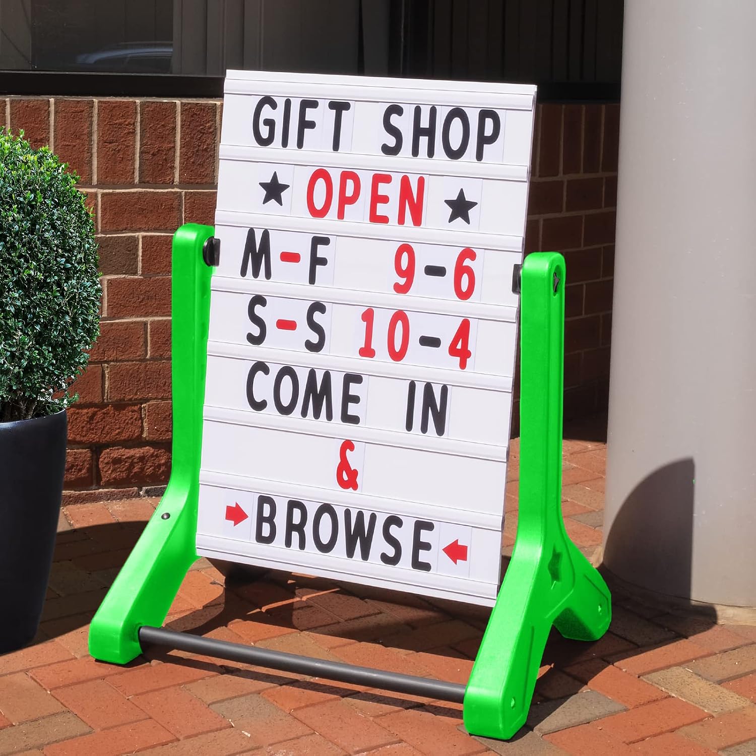 EXCELLO GLOBAL PRODUCTS Swinging Changeable Message Sidewalk Sign: 24' x 36' with 792 Pre-Cut Double Sided Letters and Storage Box. Includes Black Board & Letter Board (Green Color Legs)
