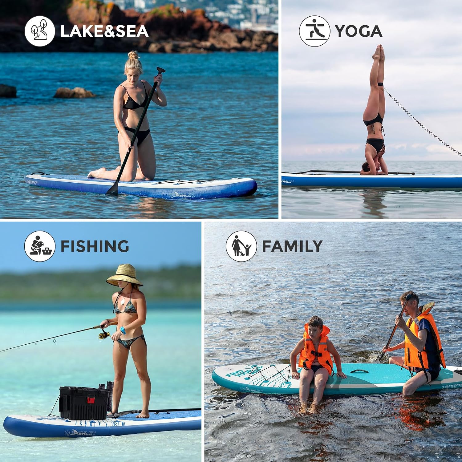 Quashley Inflatable Stand Up Paddle Board,Inflatable Paddleboards 32/34 Inch Wide,All Around SUP for Beginners with Lightweight Paddle,Hand Pump,Backpack,Leash,Durable & Portable iSUP Board