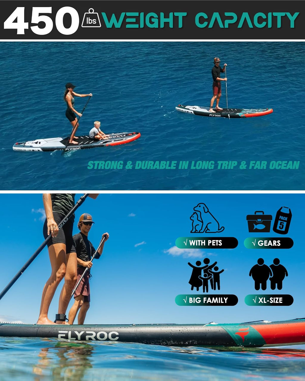 11'6x35'' Extra Wide Inflatable Paddle Board, 450lb Capacity Stand Up Paddle Board for Adults (x3), Stable Inflatable SUP, All Skill Levels, 3 Handles, 100L Backpack, 3PCS Paddle, 5L Dry Bag