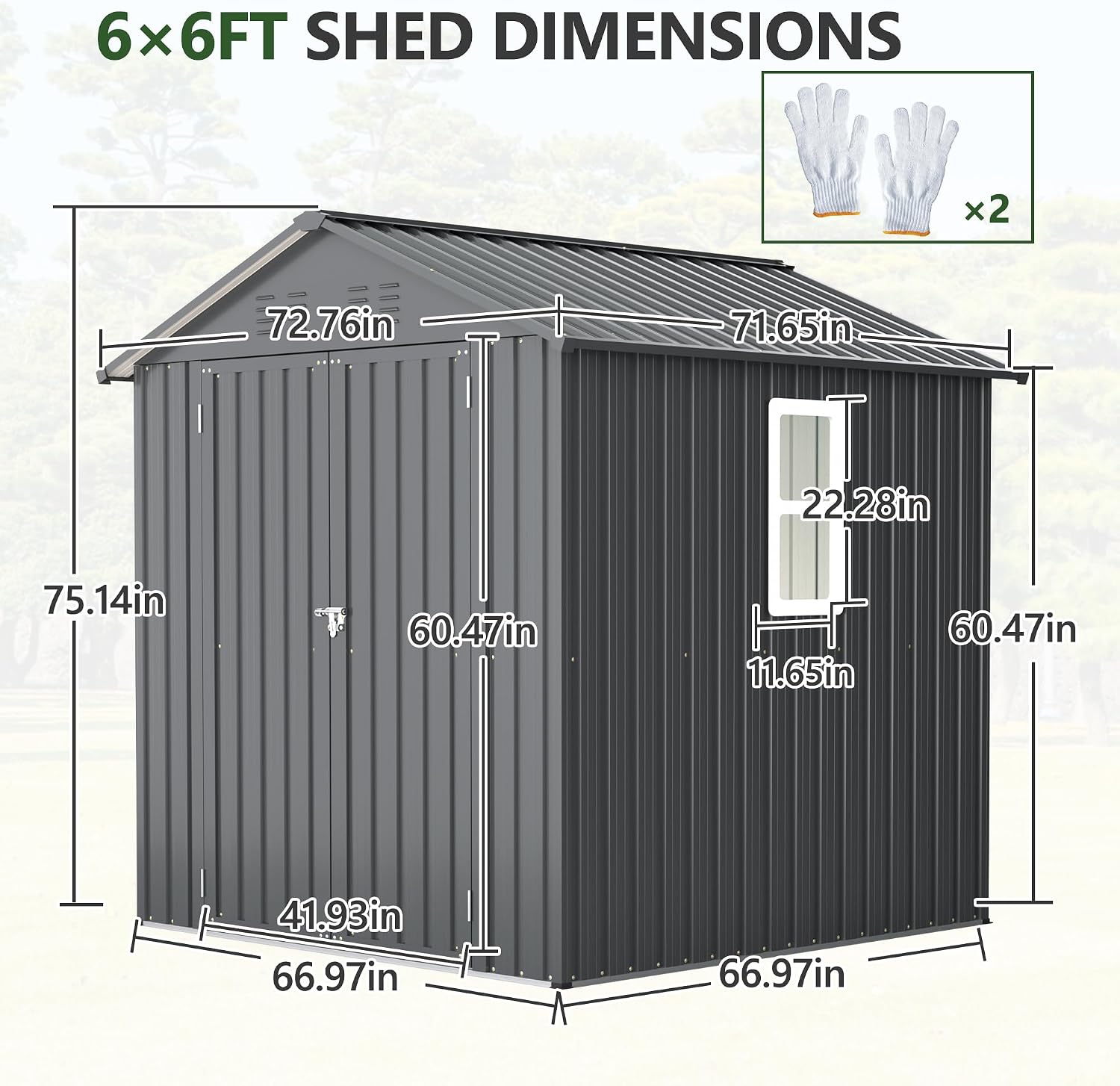 6x6FT Outdoor Storage Shed，Heavy-Duty Metal Storage with Vents and Clear Window