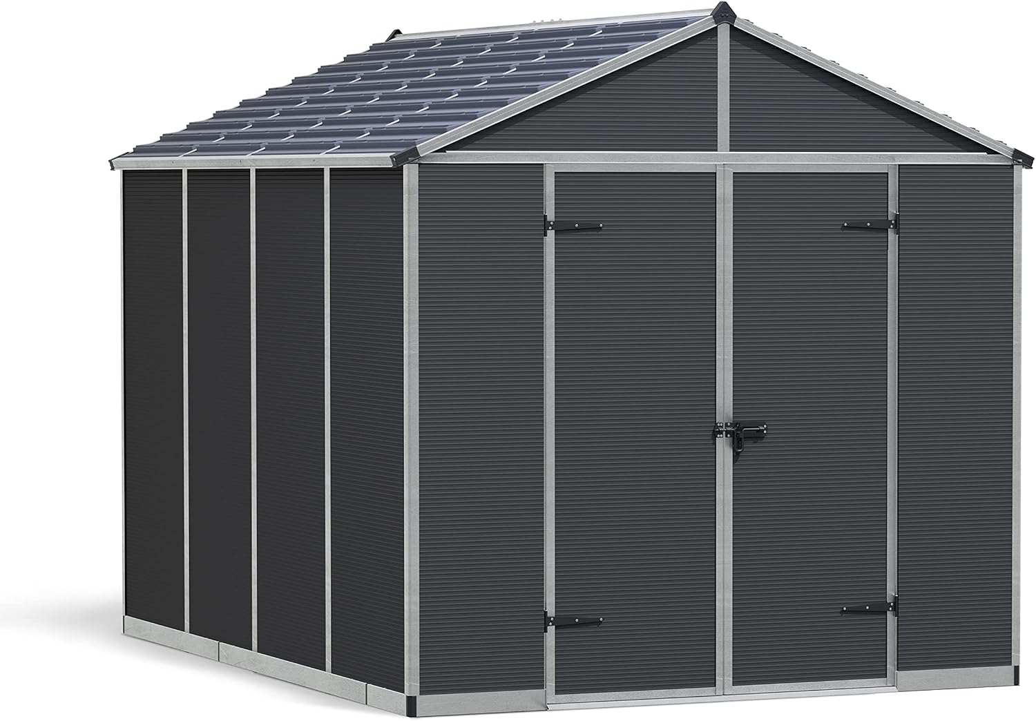 Palram Canopia Rubicon Storage Shed, 8' x 10' DIY Backyard Shed, Gray Polycarbonate Panels and Aluminum Frame, Sheds & Outdoor Storage for Lawn Mower, Bike, Garden Tools, Outdoor Storage Box Shed