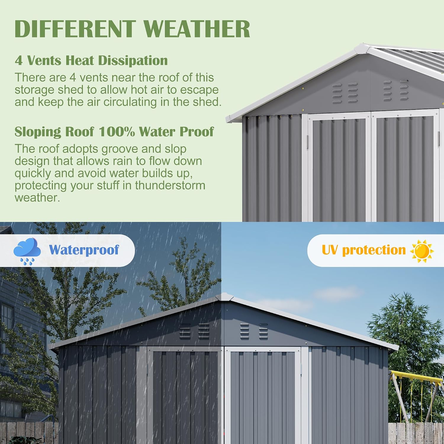 YOPTO 8x12 FT Metal Outdoor Storage Shed,Garden Shed W/ 2 Reversible Lockable Doors & Updated Frame Structure,Outdoor Backyard Tool House W/ 4 Air Vents & Sloped Roof,for Patio,Lawn,Grey