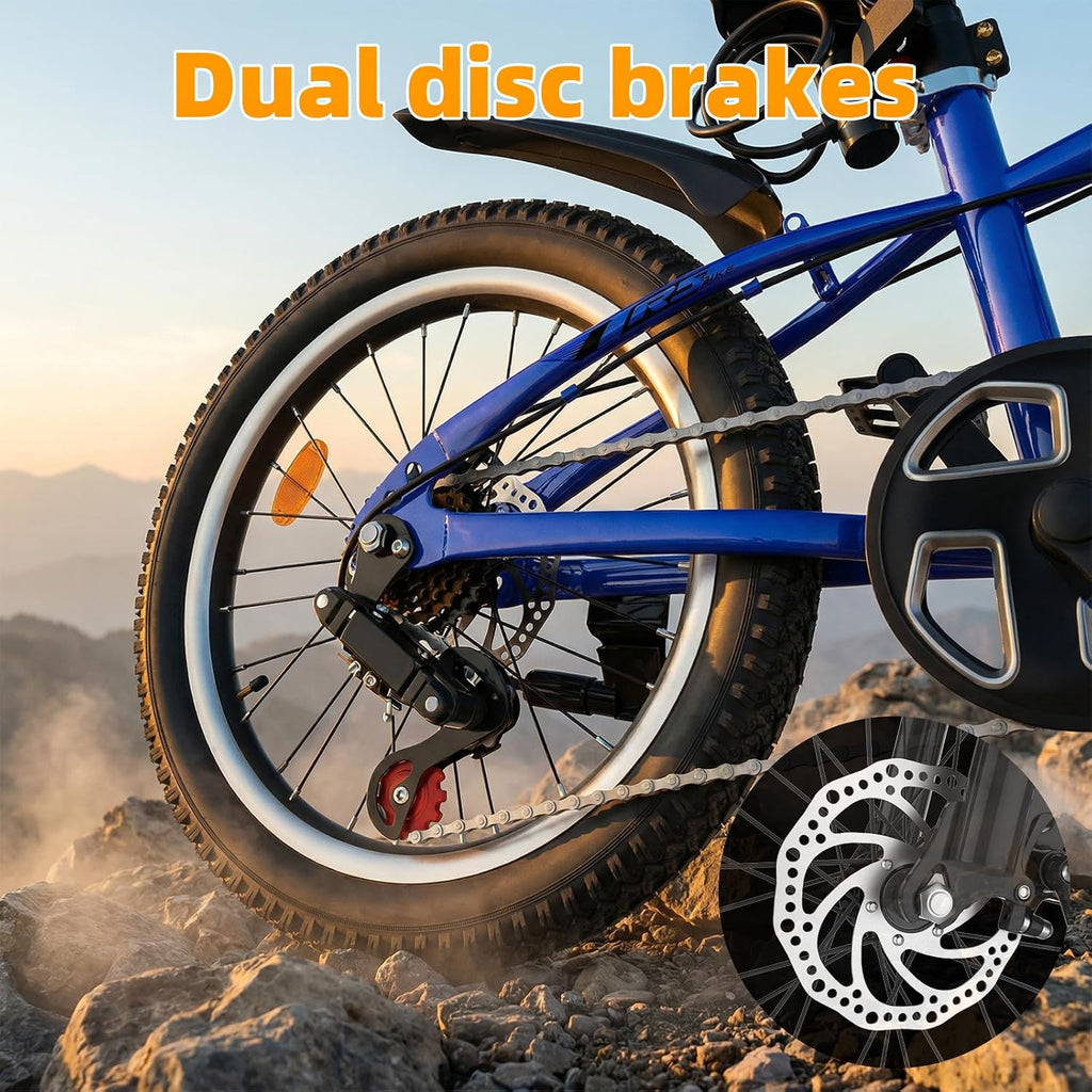 Kids Bike for Boys & Girls Ages 7–12, 20/24 Inch Mountain Bicycle with 7-Speed Gear, Dual Disc Brakes, Suspension Fork, LED Headlight – Youth Bike for Outdoor Riding