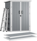 DWVO 5X3FT Outdoor Vertical Storage Shed with 2 Shelves, 60 Cu Ft Waterproof Resin Garden Shed with Floor & Lockable Door, Plastic Tall Tool Cabinet for Garbage Can, Lawn Garden Supplies, Gray