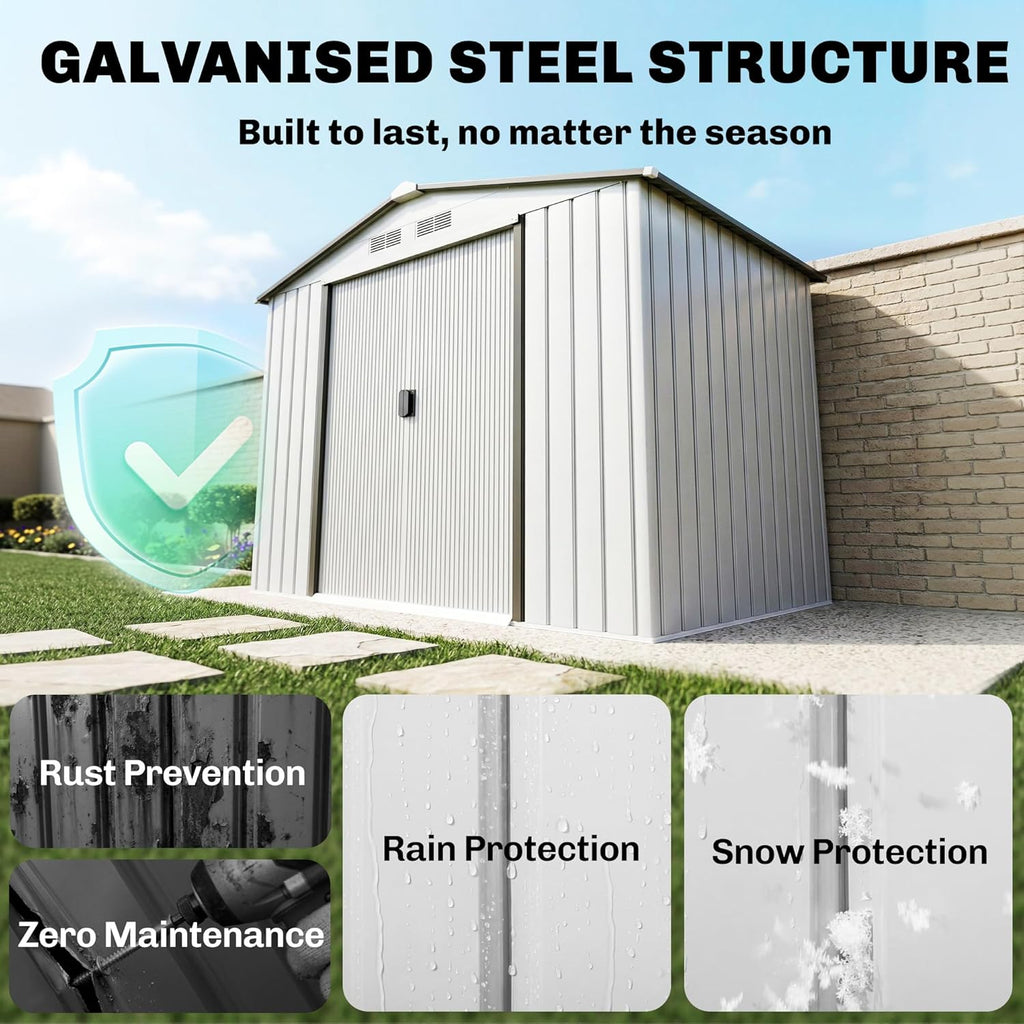 Outsunny 7' x 4' Outdoor Storage Shed, Garden Tool Metal Shed with Foundation Kit, Double Lockable Door, Air Vents and Sloping Roof, for Backyard, Patio, Lawn, White