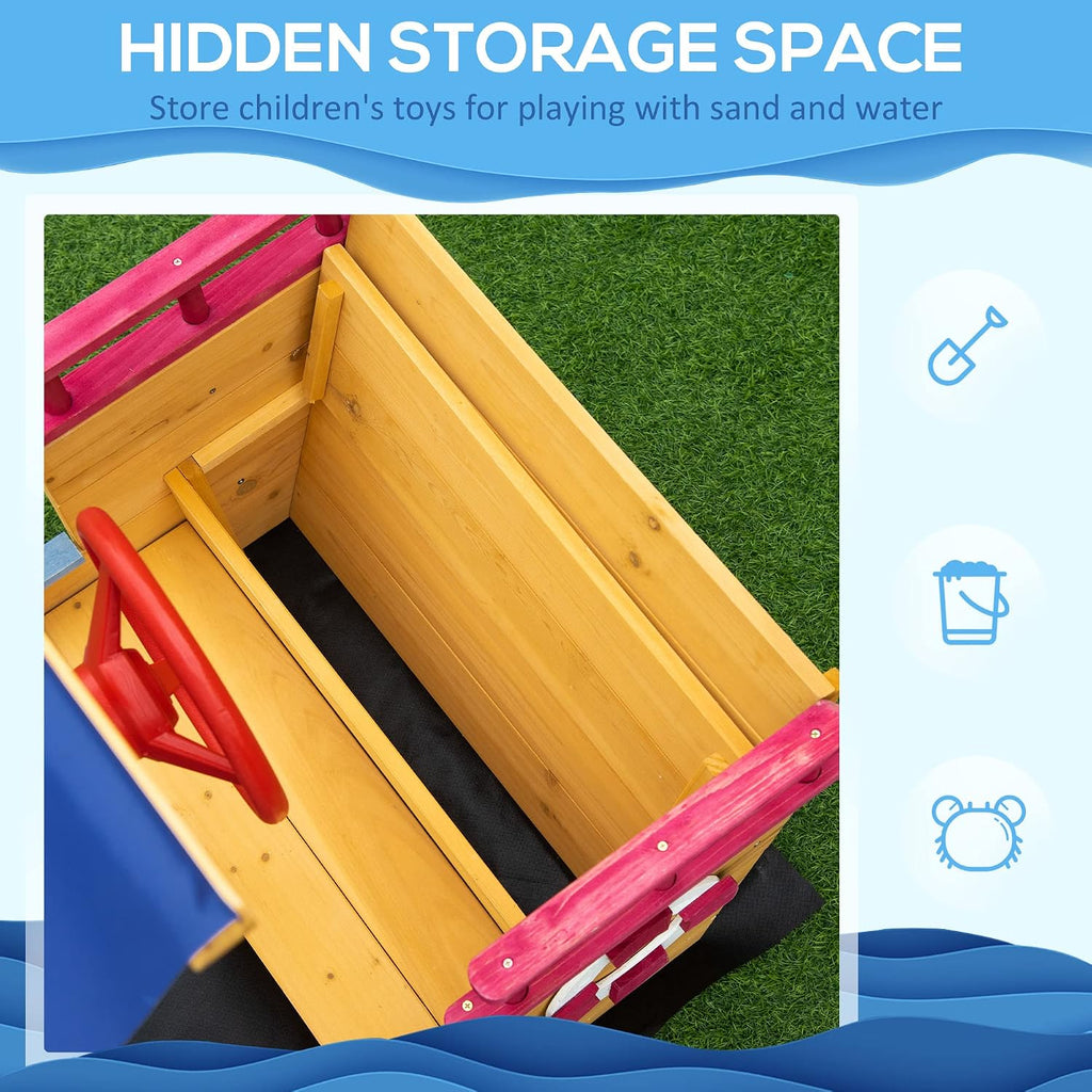 Outsunny Wooden Kids Sandbox with Canopy, Ship-Shape Outdoor Sandboat with Bench Seats, Storage, Non-Woven Fabric Cloth for Backyard, Lawn, Orange