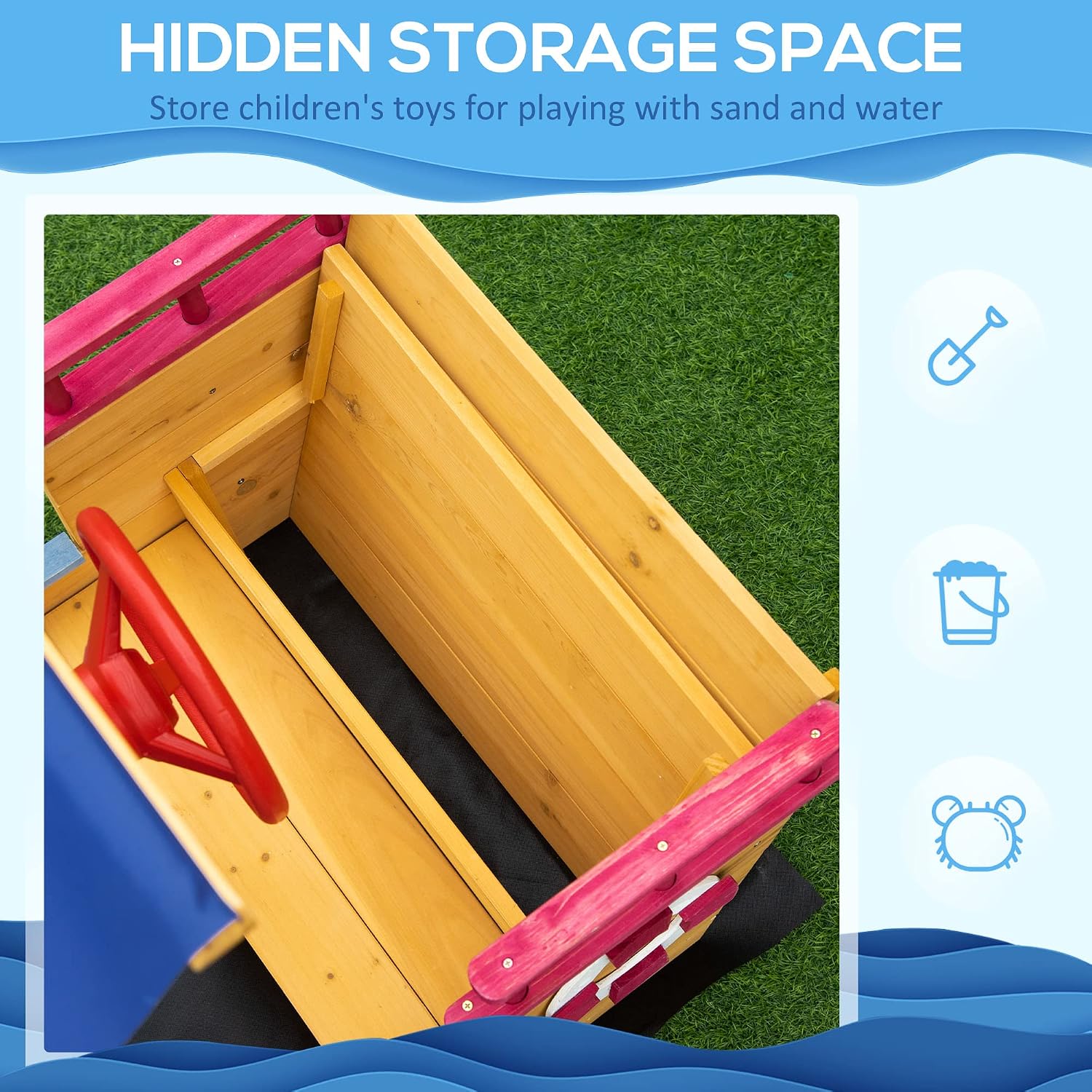 Outsunny Wooden Kids Sandbox with Canopy, Ship-Shape Outdoor Sandboat with Bench Seats, Storage, Non-Woven Fabric Cloth for Backyard, Lawn, Orange