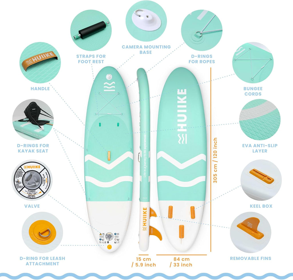 HUIIKE Inflatable Paddle Board for Adults with Accessories Included, Oar, Fins, Pump. Stand Up Paddleboard Great Stability and Resistance. 10' x 33' x 5.9', Maximum Load 286 lb