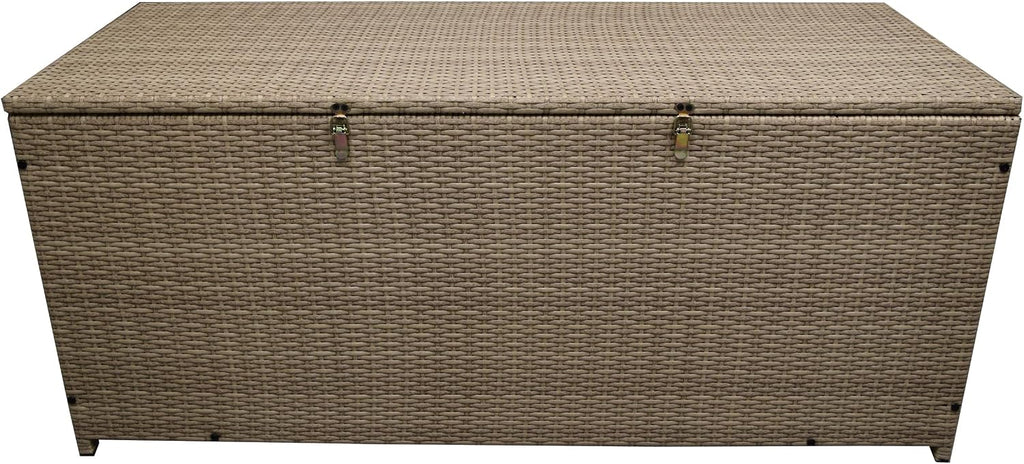 Oakland Living Tan Indoor and Outdoor Balcony Patio Deck Porch Pool 113 Gallon Wicker Storage Box Trunk Bin with Metal Frame