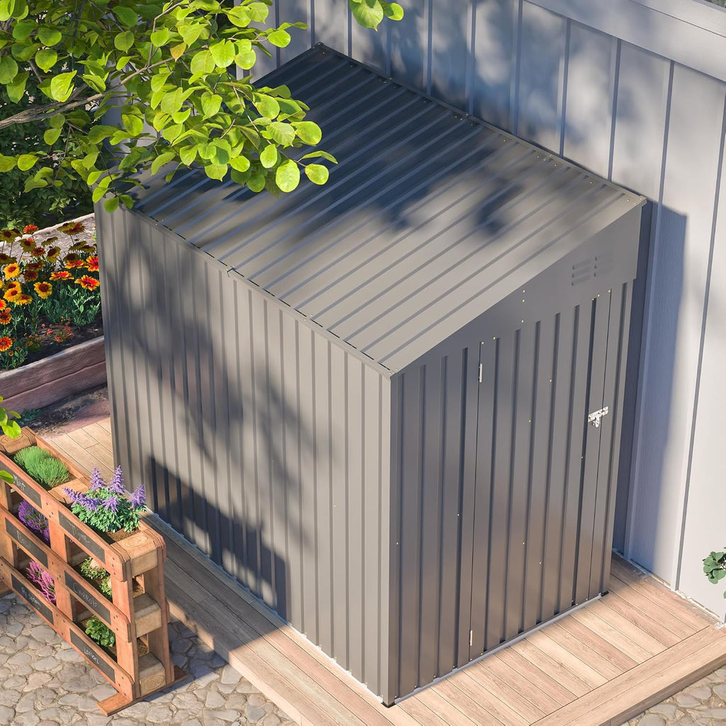 YOPTO 4x7 FT Outdoor Storage Shed,Lean to Lockable Metal Garden Shed Steel with Reinforced Beams,All Weather Waterproof Storage House W/Lockable Door,for Backyard,Patio,Lawn,Garden,Dark Gray