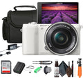 Sony Alpha a5100 Mirrorless Camera with 16-50mm Power Zoom Lens | 24.3MP APS-C Sensor, Fast Hybrid Autofocus (White) + 64GB Card + Card Reader + Case + Flex Tripod + Hand Strap + Memory Wallet + More