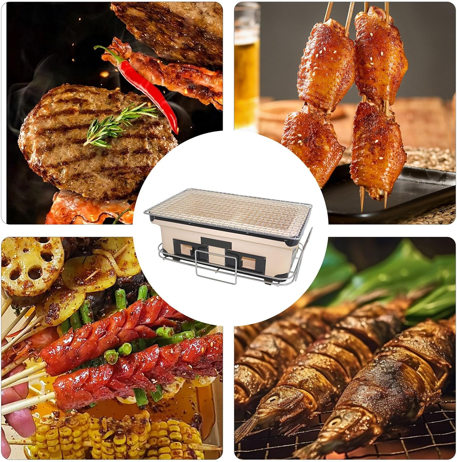 AIZYR Japanese Yakiniku Grill Clay Tabletop BBQ Grill, Charcoal Stove Korean Barbecue Grill, Household Charcoal Gril for Home Outdoor Camping Traveling