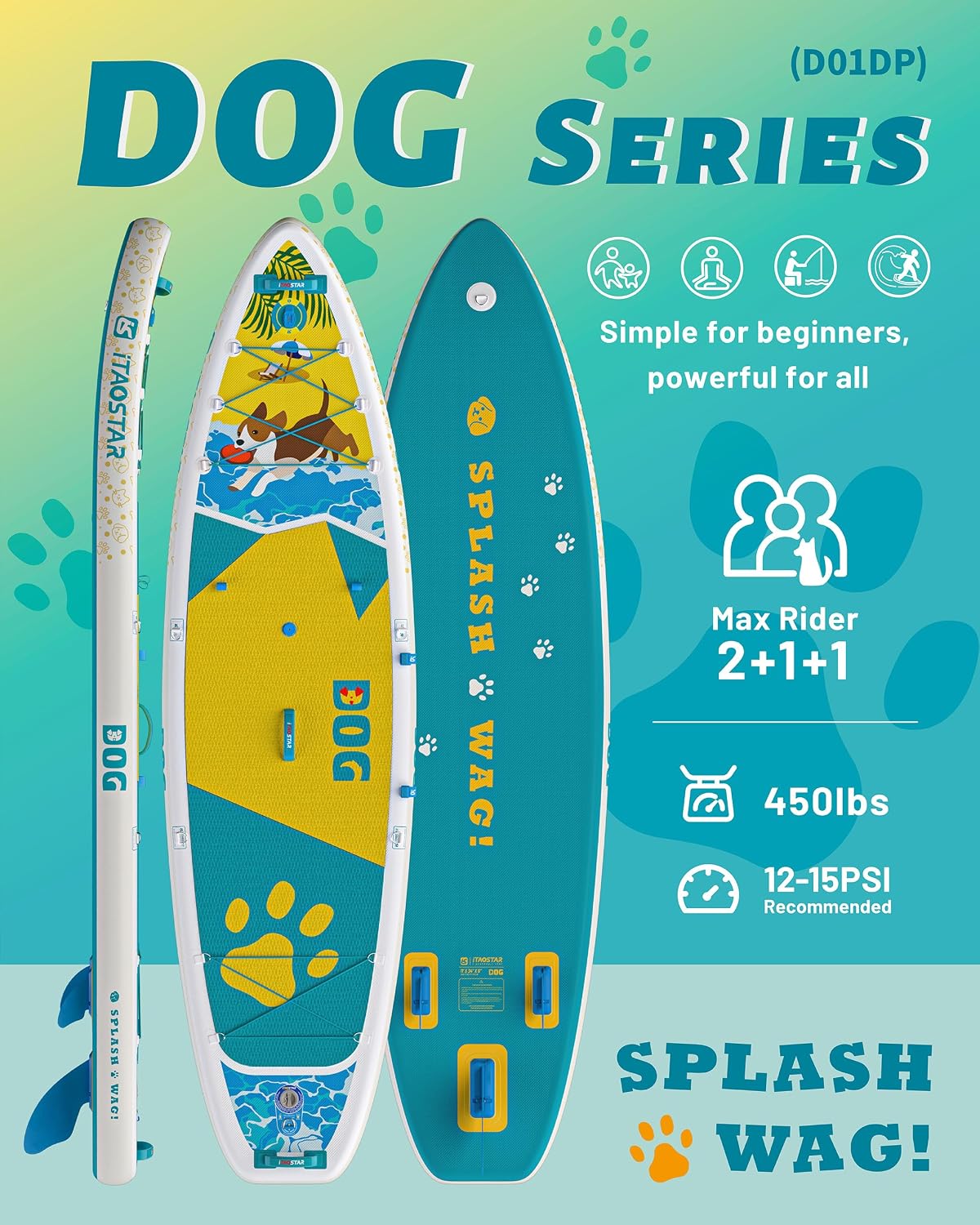 iTAOSTAR Pets 8'×29' / 11'×35' / 11'6'×34'/11'×34' Inflatable Paddle Board, One-Stop Premium SUP Accessories, Extra Wide Paddle Board for More Balance, Tailored Fins for More Fun