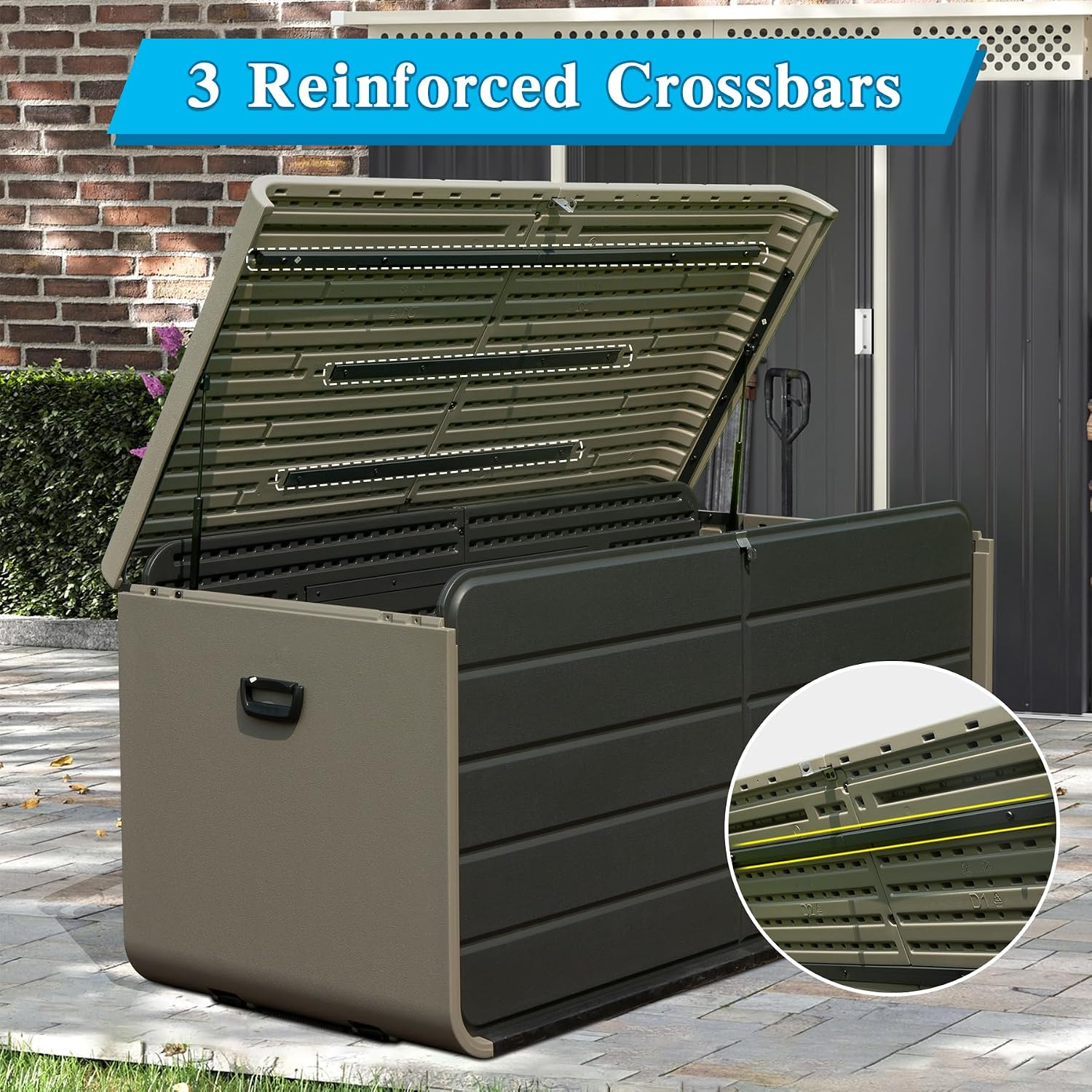 Domi 200 Gallon Resin Deck Box, Waterproof & UV-Resistant Outdoor Large Storage Box Lockable Storage Bin for Patio Cushions Pool Supplies Garden Tools and Delivery Storage