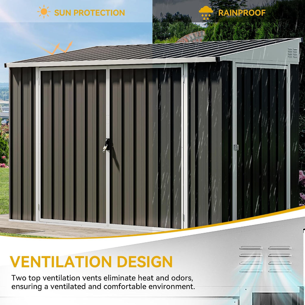 DWVO 7' x 4' Outdoor Storage Shed, Large Metal Tool Sheds, Heavy Duty Storage House with 3 Lockable Doors & Air Vent for Backyard Patio Lawn to Store Bikes, Tools, Lawnmowers, Dark Gray