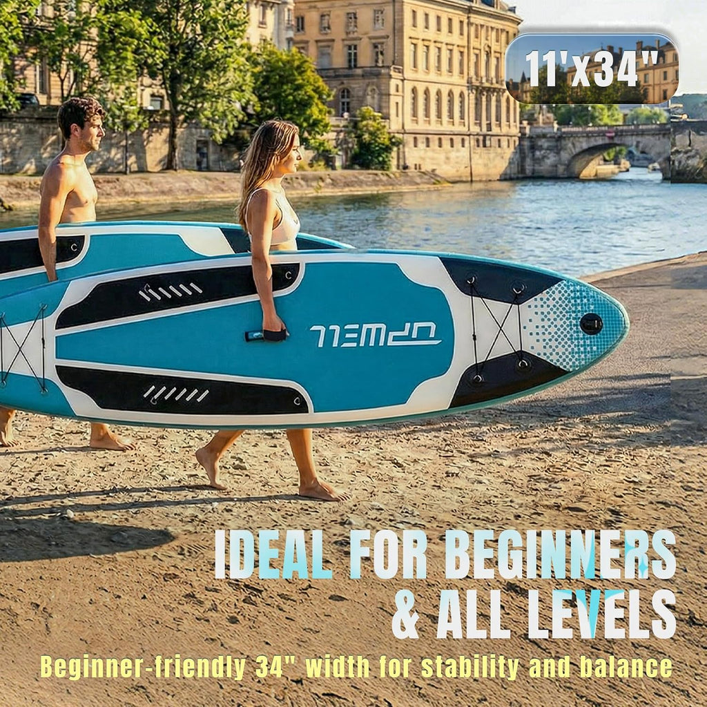 UPWELL 10'6'/11'/11'6' Inflatable Paddle Board, Stand Up Paddlboard for Youth & Adults, Stable Design, Premium SUP Accessories, Backpack, Leash, Hand Pump, Fins