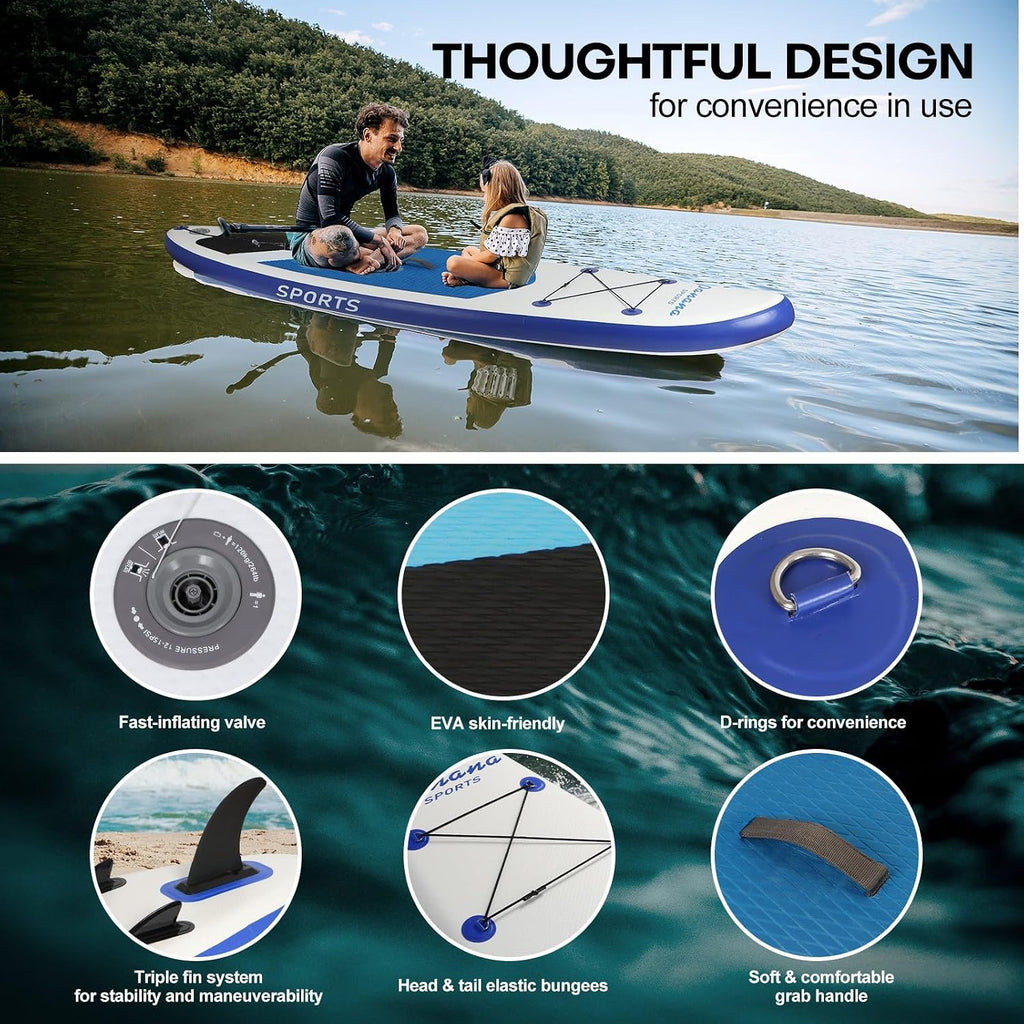 Panana Inflatable Stand Up Paddle Board 10'/10'8''x30''/32''x6'' iSUP Non-Slip Deck Paddleboard for Adults Beginners Youth, with Paddle Pump Fins Leash Backpack