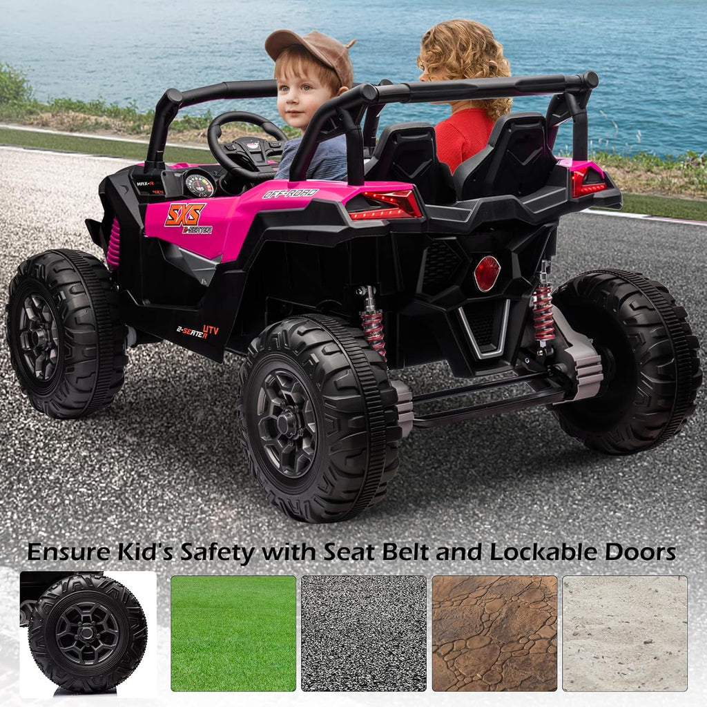 OTTARO 24V XXXL Electric Cars 2 Seater, Ride on Cars Vehicles for Big Kids, 4WD Ride on UTV Truck w/Remote Control, 25' Spacious Seat, 2 Safety Belts, Bright Light, Music Player,Bluetooth（Pink）