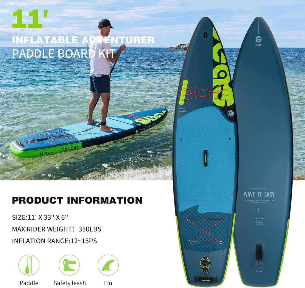 Inflatable Stand Up Paddle Board Includes Paddle, Dual Action Pump, and Accessories 11ft Lightweight iSUP, 33'*6' Wide Stable Design, Anti-Slip EVA Deck, Paddle Board for Adults