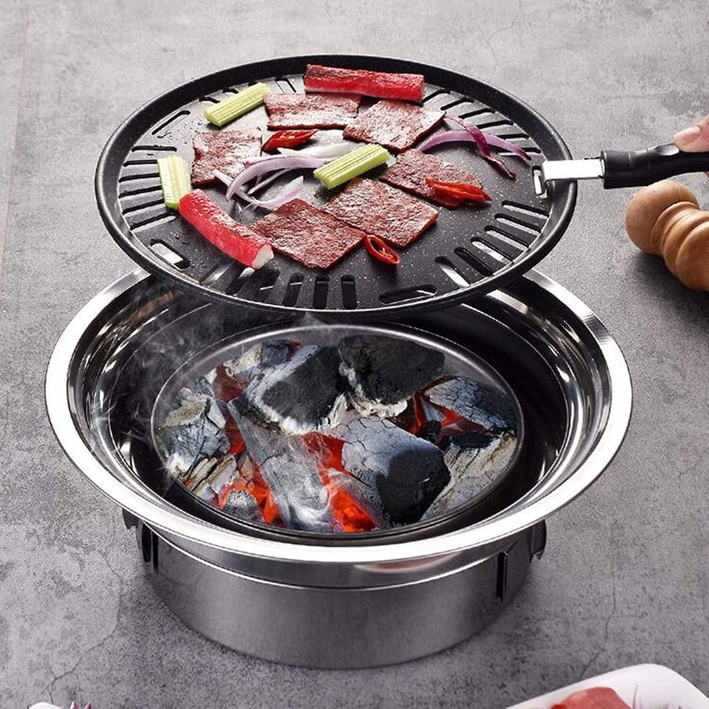 Safety Certification Multifunctional Charcoal Barbecue Grill Hot Pot Barbeque Grill Tabletop Korean BBQ Grill Household Smoker Grill for Outdoor/Indoor