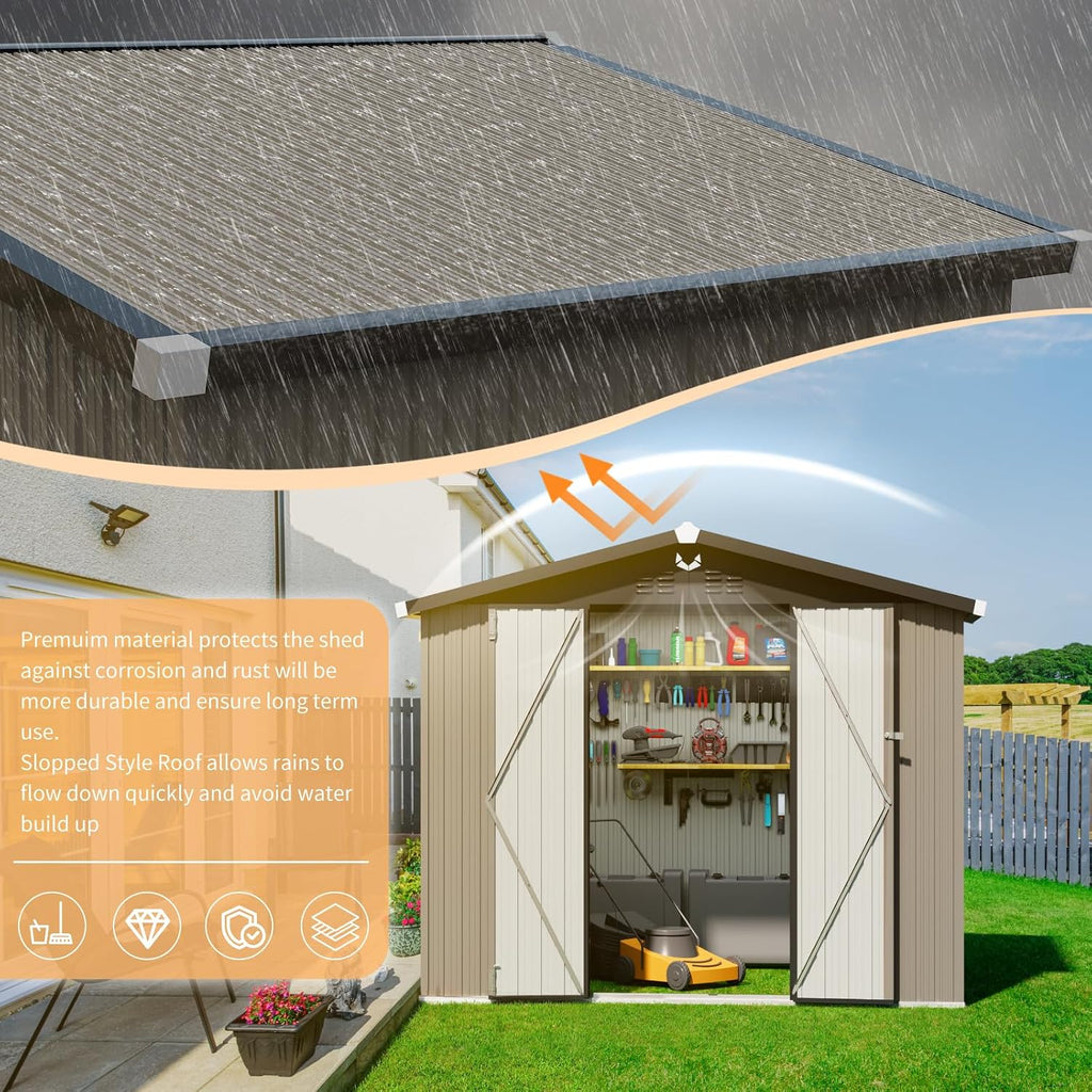 Outdoor Storage Shed 8x6 FT,Metal Tool Sheds,Waterproof Outside Storage Sheds with Lockable Door,Large Storage Building