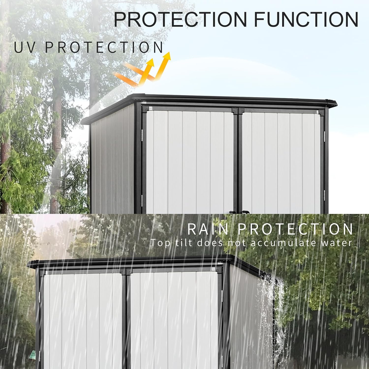 KEIKI 5x3 FT Outdoor Storage Shed Waterproof Resin Cabinet Polypropylene Frame with Lockable Doors for Bikes and Patio Furniture Tools