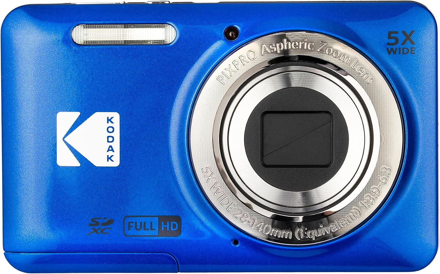 Kodak Pixpro FZ55 Digital Camera (Blue) Bundle Including: 128 GB Memory Card, Rechargeable Battery, Battery Charger, Flexible Tripod, Card Reader, Card Wallet, Hand Strap, Full Cleaning Kit