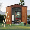 6 x 6 FT Outdoor Storage Shed, Metal Garden Shed with Floor Frame, Tool Shed Outdoor Storage with Lockable Sliding Doors & Window & Air Vents, Storage House Waterproof for Backyard, Lawn, Coffee