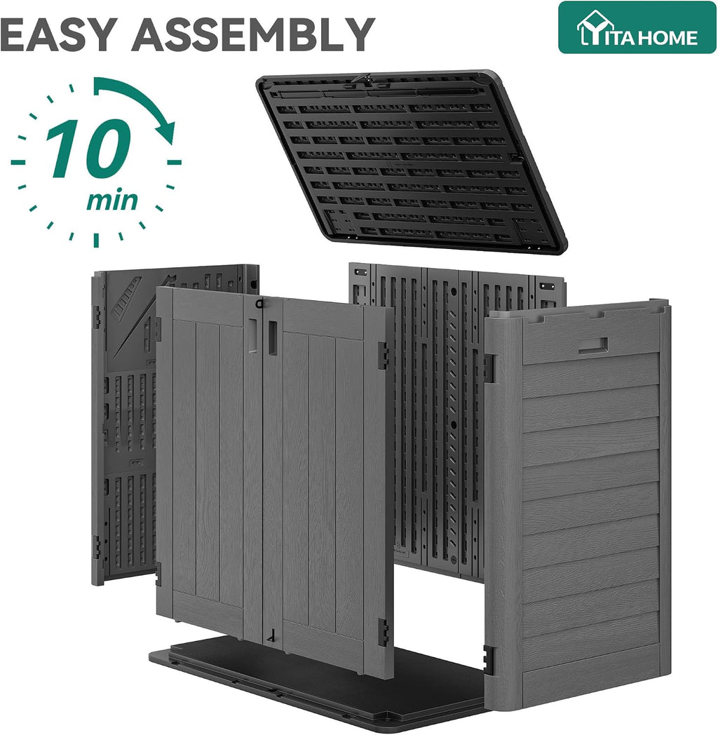 YITAHOME 30 Cu Ft Outdoor Storage Shed, Waterproof Storage Cabinet for Bike & Garden Shed, Horizontal Outdoor Storage Shed for Garage, Pool Storage, Dark Gray & Black